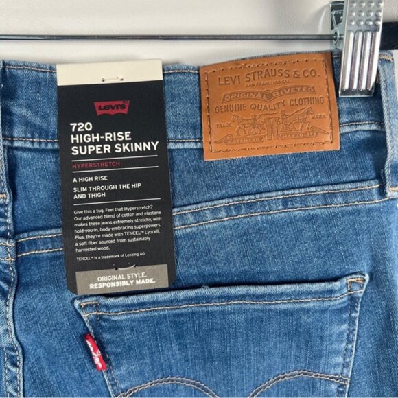 NWT LEVIS 720 HIGH-RISE SUPER SKINNY HYPERSTRETCH Jeans Raw‎ Hem Size 30x30 - Picture 13 of 16